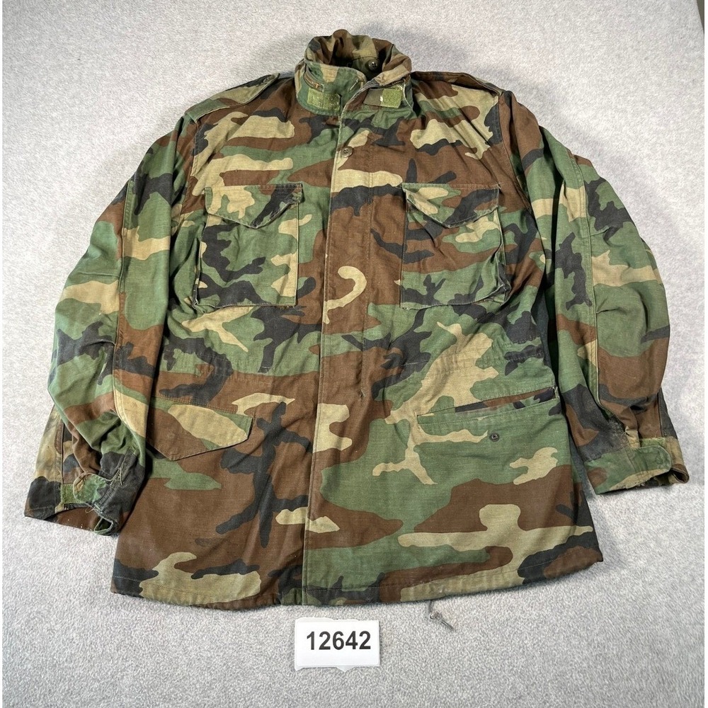 US Military M-65 Field Jacket Mens L Camo Good Vintage 1984 Woodland Surplus